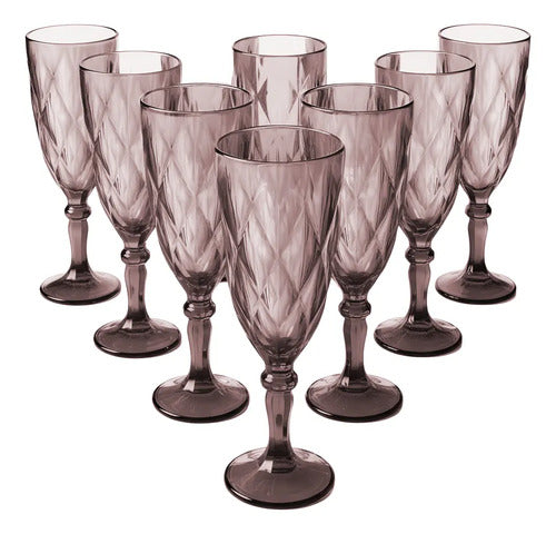 Juego 8 Copas de Vidrio Cristal para Champaña Vino Agua Color Púrpura