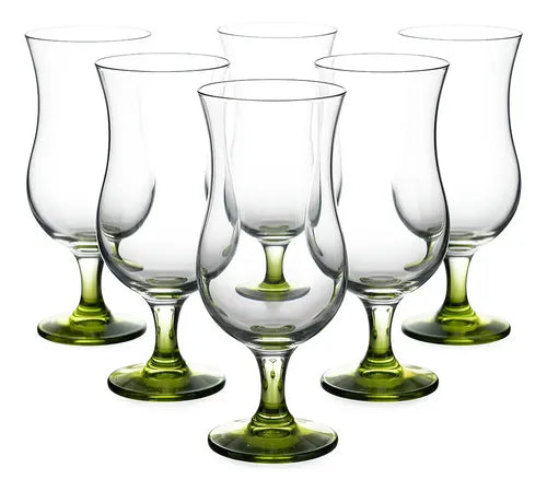 LAV Juego de 6 Copas Cristal Vidrio para Cóctel Huracán Cocktail 470ml (Verde)