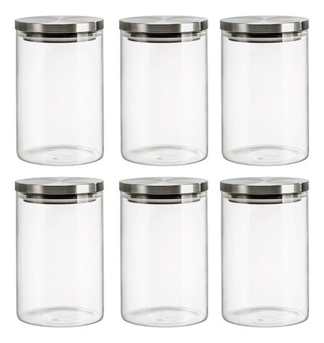 Set 6 Frasco Vidrio C/tapa Metal Presión Almacenamiento 1l Transparente