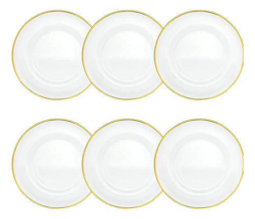 Set 6 Piezas Plato De Vidrio Base Aria Cristalino Filo Oro