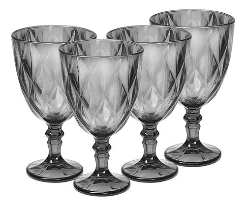 Juego 4 Copas de Vidrio Cristal para Champaña Vino Agua Color Humo