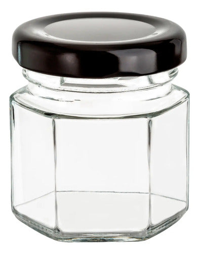 Set 12 Frascos De Cristal Hexagonal C/t Negra 45ml