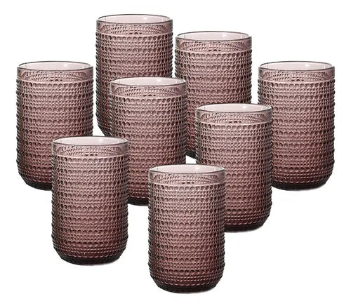 Set Vasos Vidrio Cristal Labrado Polka 420ml Púrpura/24 Piezas