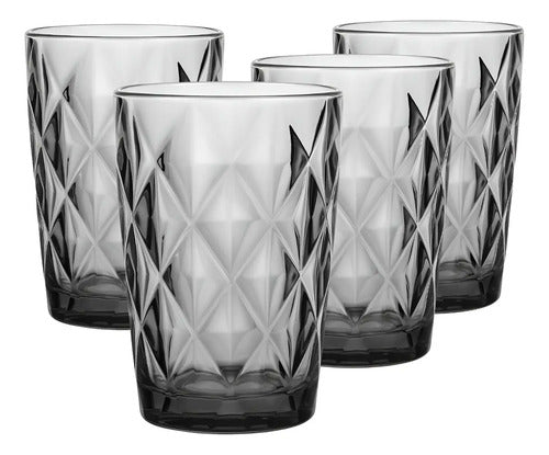 Juego 4 Vasos Vidrio Cristal Labrado Libia 400ml Humo