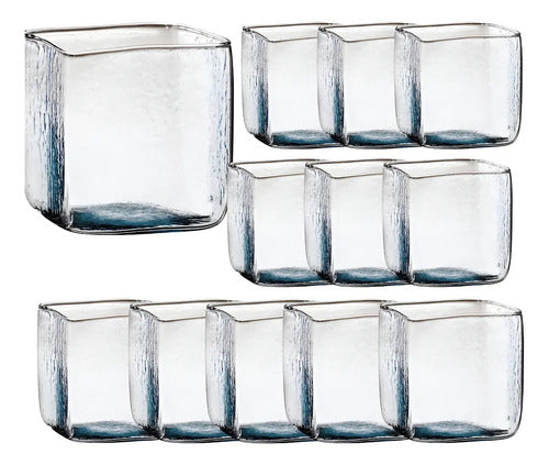 Caja 12 Piezas Florero Cuadrado De Vidrio 10 X 10 Cm 725 Ml