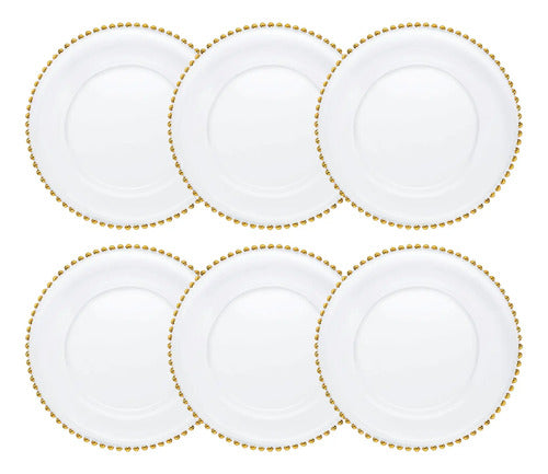 Set 6 Piezas Plato De Vidrio Base Perla Dorado