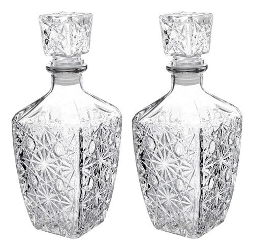 Juego de 2 Decantadores Licoreras para Vino Whisky, de Cristal diseño Diamante 500ml