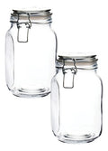 Set 2 Piezas Brocal Vidrio Cuadrado Clip Anillo Blanco 1.5 L Transparente
