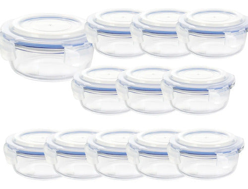 Caja 12 Piezas Hermético De Vidrio Redondo Grande 950 Ml