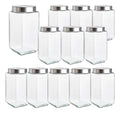 Caja 12 Piezas Brocal De Vidrio Cuadrado c/Tapa Rosca Grande 2.1 L