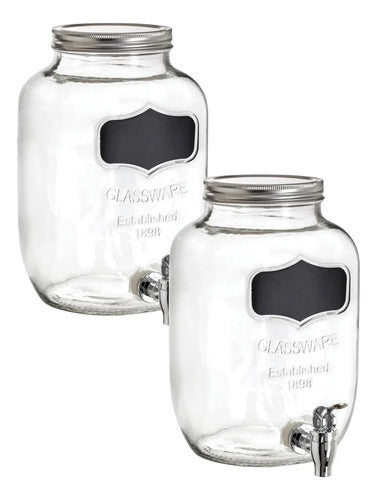Set 2 Piezas Dispensador De Vidrio Etiqueta Negra 4 L