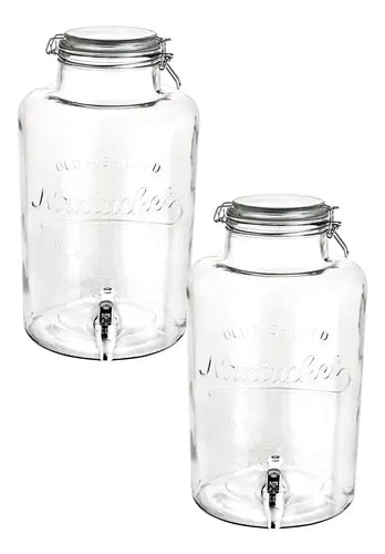 Set 2 Piezas Dispensador Vidrio Cristalino C/tapa Clip 8.5l Cristalino