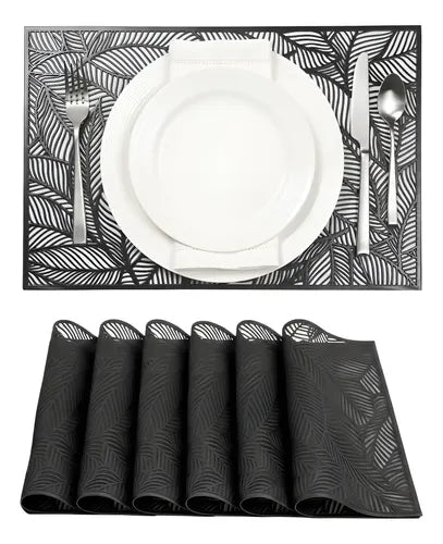 Mantel Individual tapete rectangular Mesa Comedor PVC, tapetes Lavables Resistentes Fácil de Limpiar para Mesa Cocina Comedor Restaurante (18, Negro)