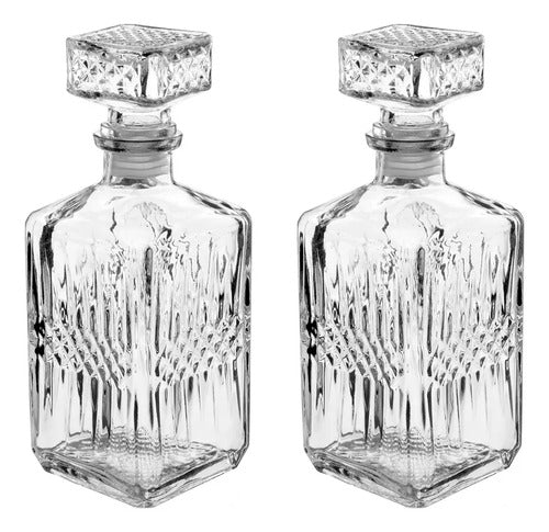 Set 2 Licoreras Decantador Rodas Vino Vidrio Cristal 1l