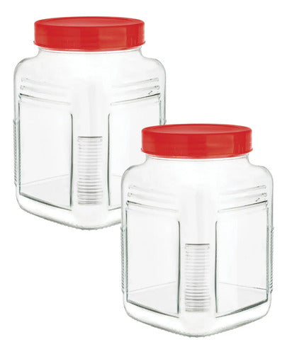 Set 2 Piezas Brocal De Vidrio Cuadrado c/Tapa Plástico 1.5 L