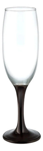Pack 24 Copas Lav Flauta Champagne Vidrio Transparente Tallo Negro 302ml