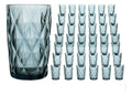 Caja 48 Vasos Vidrio Cristal Labrado Libia 400ml Azul Cobalto