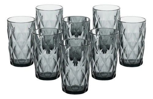 Juego 8 Vasos Vidrio Cristal Labrado Libia 400ml Humo