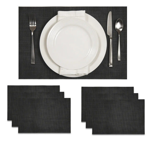 Mantel Individual tapete Rectangular Mesa Comedor Textiline, tapetes Lavables Resistentes Fácil de Limpiar para Mesa Cocina Comedor Restaurante (6, Negro)