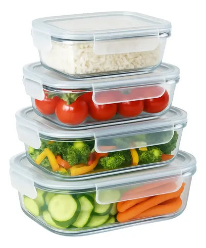 Contenedores Herméticos Recipiente de Vidrio Borosilicato 4pz