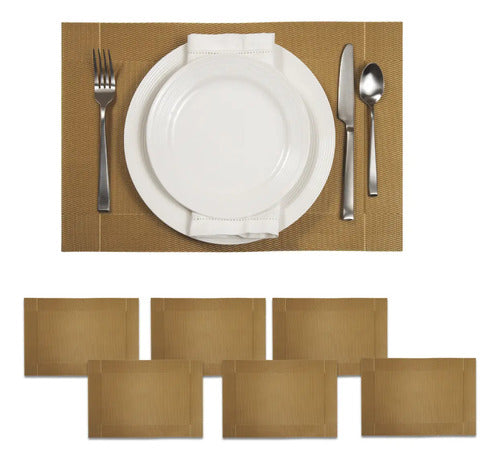 Mantel Individual tapete Rectangular Mesa Comedor Textiline, tapetes Lavables Resistentes Fácil de Limpiar para Mesa Cocina Comedor Restaurante (6, Dorado)