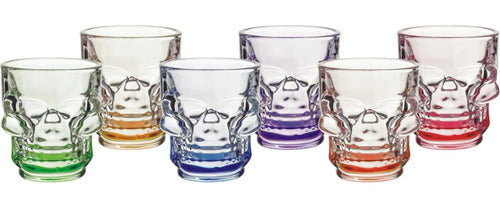 Set 6 Vasos Tequileros Shot Calavera Vidrio De 45 Ml Colores Multicolor