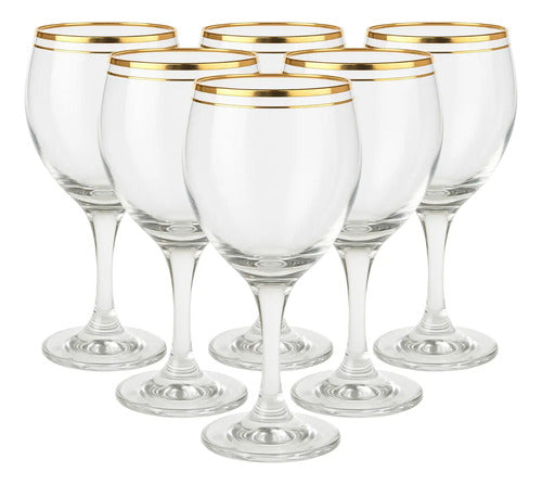 Set 6 Piezas Copa Lav De Vidrio Vino Misket 260 Ml Doble Filo De Oro
