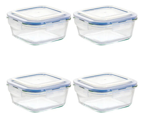4 Contenedor Hermético De Vidrio Cuadrado Grande 800 Ml
