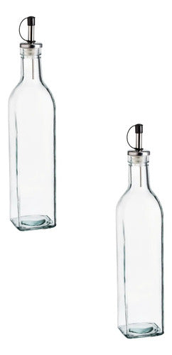 Set 2 Vinagreras Cuadradas De Vidrio Liso Grande 510 Ml