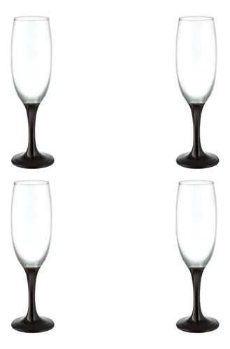 Set 4 Piezas Copa Lav De Vidrio Flauta Tallo Negro 302 Ml