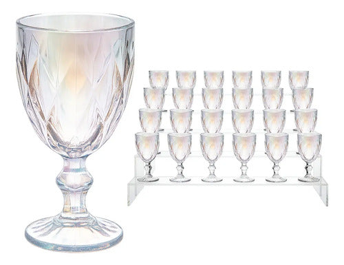 Caja Con 24 Copas De Color Cristal Vidrio Labrado 245 Ml Color Tornasol