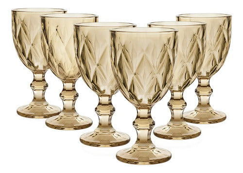Juego 6 Copas De Color Vino Cristal Vidrio Labrado 245 Ml