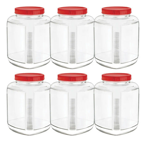 Caja 6 Piezas Brocal De Vidrio Cuadrado c/Tapa Plástico 4.5 L