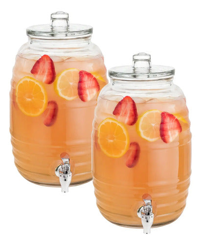 Dispensador De Agua De Vidrio Con Tapa 10 Litros 2 Piezas