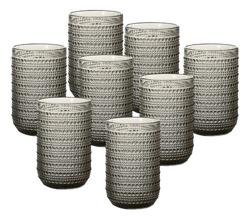 Set Vasos Vidrio Cristal Labrado Polka 420ml Humo/24 Piezas