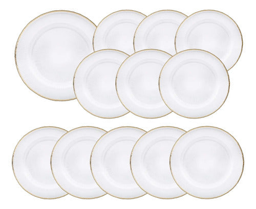 Caja 12 Piezas Plato De Vidrio Base Venecia Filo Dorado