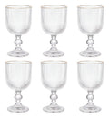 Set Con 6 Piezas Copa De Vidrio Labrada Agua Venecia c/Filo Dorado 370 ml