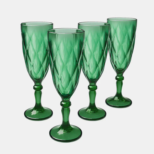 Juego 4 Copas de Vidrio Cristal para Champaña Vino Agua Color Verde