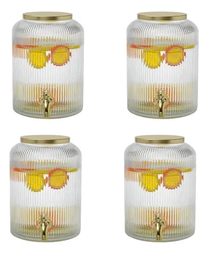Vitrolero Dispensador De Agua Vidrio Cristal 5 Lts Acanalado 4 Piezas