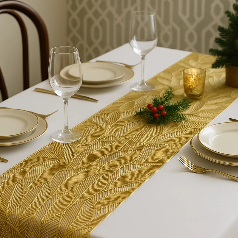 Camino De Mesa Mantel Largo Comedor PVC 180cmx35cm Color Dorado Vittori
