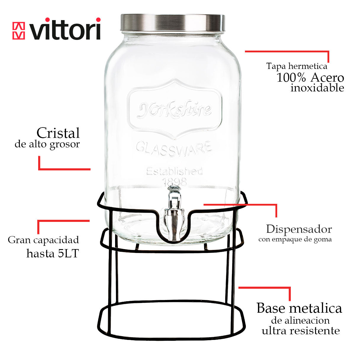Dispensador Bebidas Vitrolero Agua Vidrio Mason Garrafon 5lt